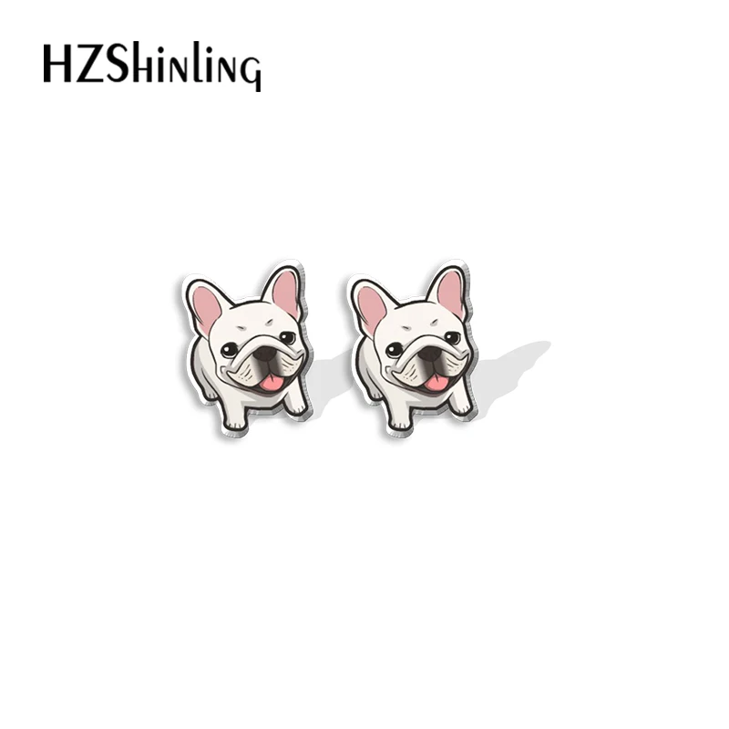 Kawaii French bulldog House Pet Animal Cartoon Animal Pattern Acrylic Stud Earrings Resin Epoxy Ear Jewelry for Girls