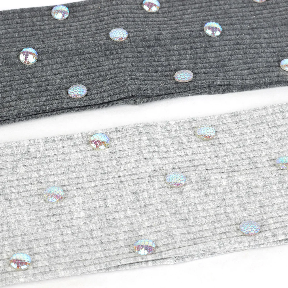 Women Cotton Ribbed Wide Headband Female Flat Hairband Striped Turban Fish Scale Rhinestone Head Wrap Colorful Accessories