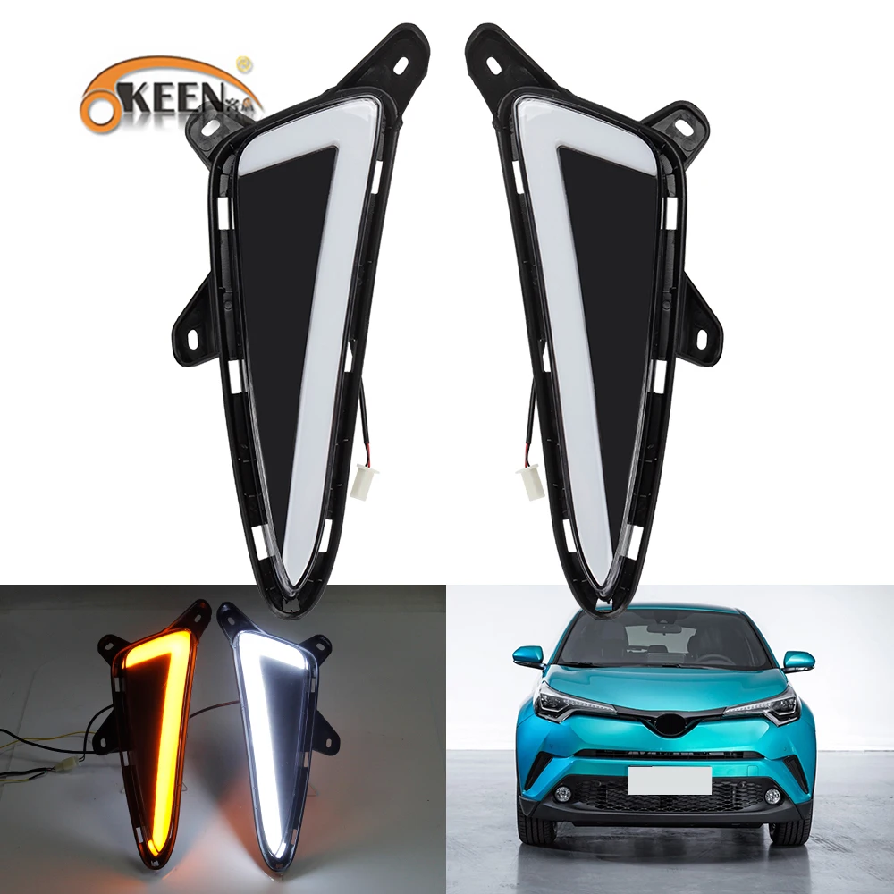 

OKEEN 2pcs Car LED Daytime Running Light for Toyota CHR CH-R 2016 2017 2018 2019 White Daylight Fog Lamps with Turn Signal Lamp