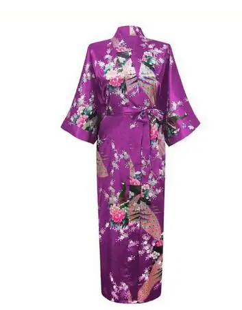 2021 Sexy Braut Brautjungfer Hochzeit Dressing Frau Japanischen Kimono Kleid Pfau Druck Satin Seide Yukata Bade Robe Nachthemd