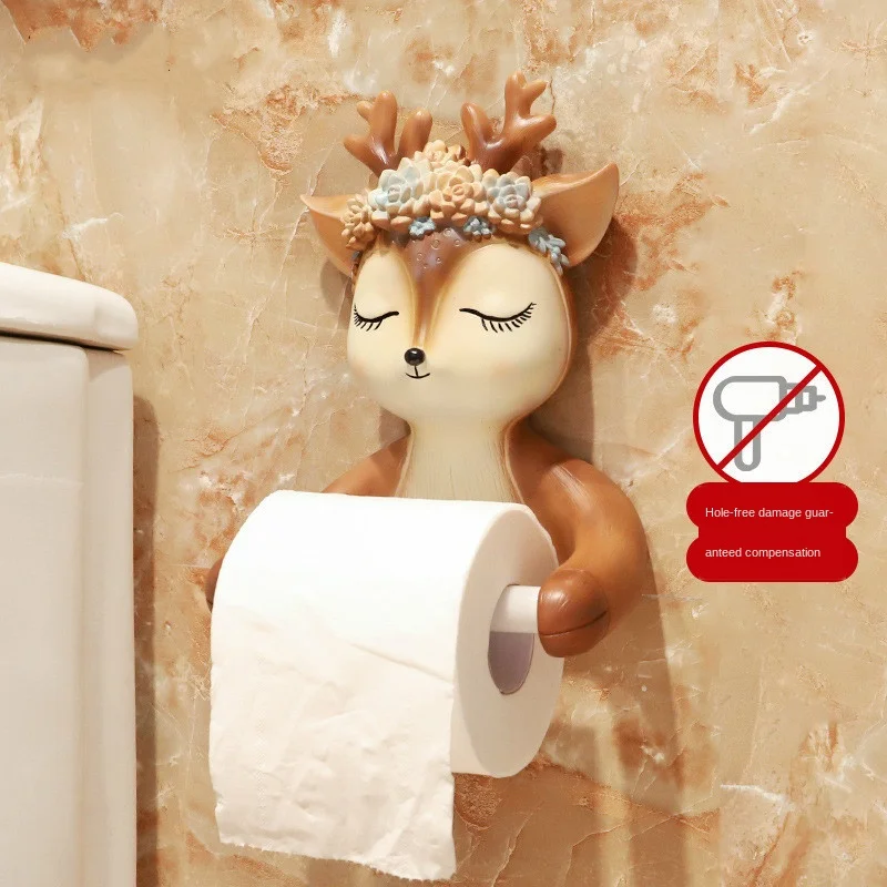 

MGT-Cute Animal Fawn Prince Girl Free Punch Bathroom Shelf, Towel Rack, Wall Mount, Home Decoration, Toilet Tissue Box