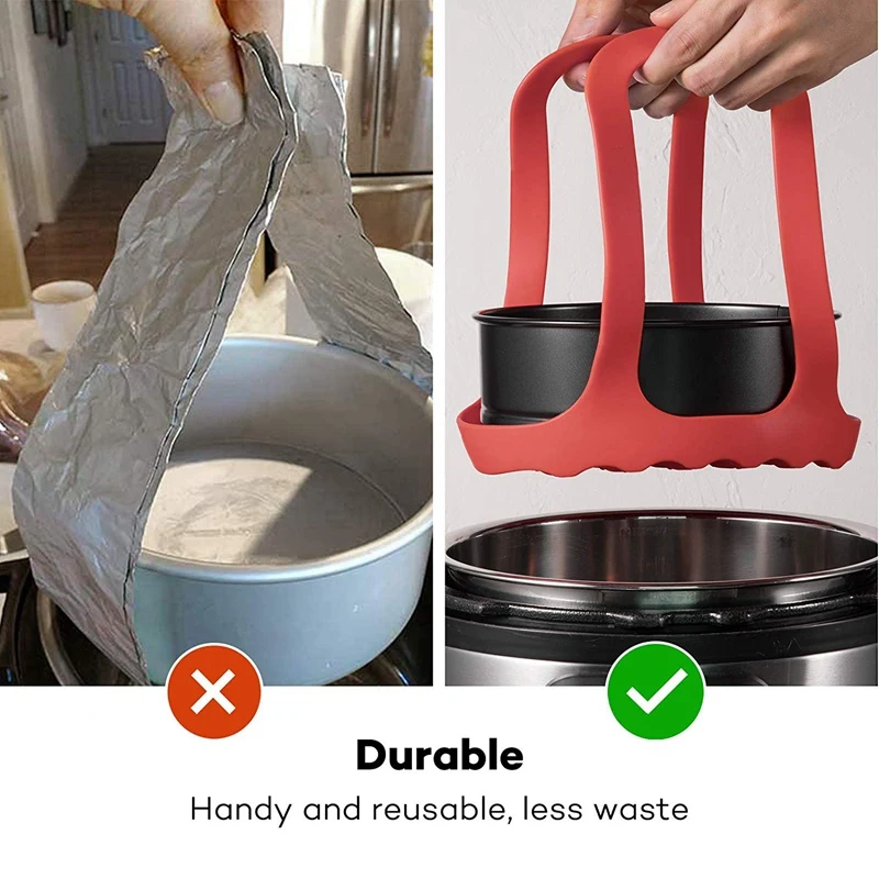 Accesorios de elevador de eslinga de silicona, compatibles con olla instantánea 6 Qt y 8 Qt, y otras cocinas a presión de marca, Rojo