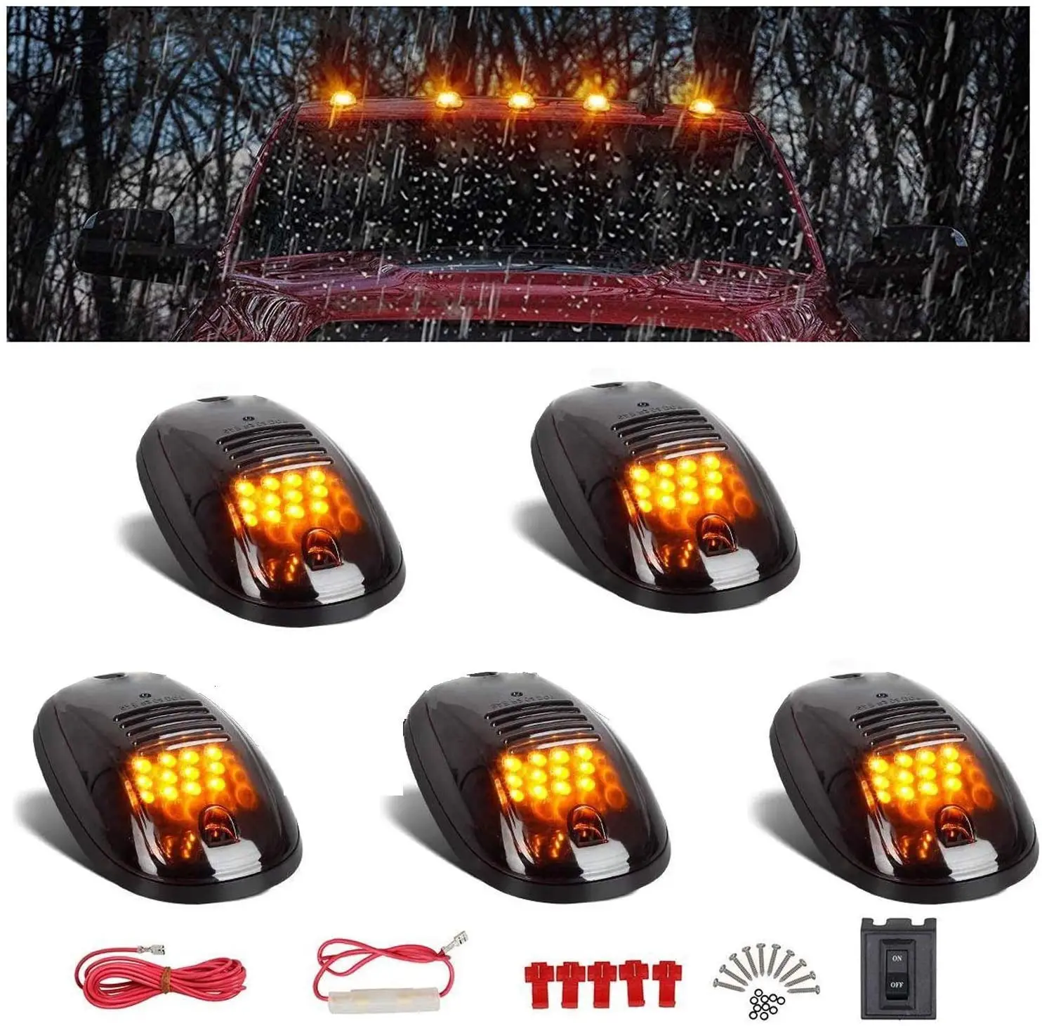 

5x Cab Roof Top Marker Running Car LED lights Lamp Black Smoked Lens Bulbs Signal Cabus for Truck SUV 4x4 9 Room Led Accessories