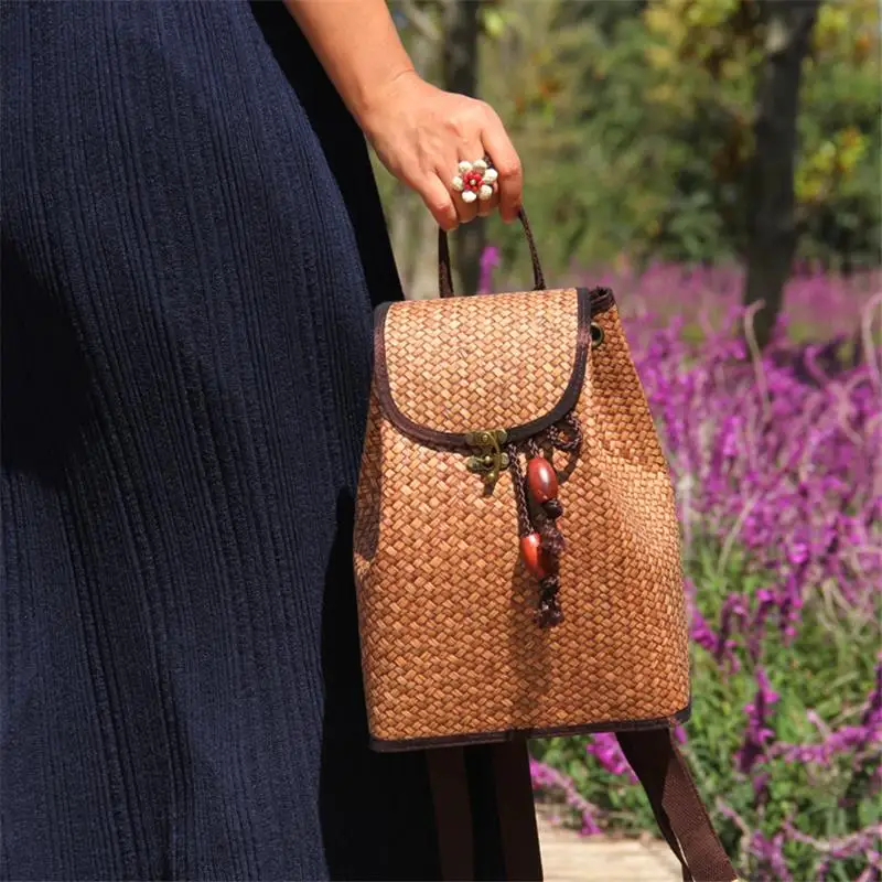 21x28CM Thailand Handmade Bamboo Woven Bag Decorative Bag Backpack Straw Bag New Original Bag Retro Backpack a6105