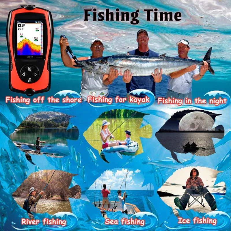 LUCKY Rechargeable Fish Finder Wireless FF1108-1CWLA Sonar Sensor Deeper Fishfinder 147 Feet Water Depth Echo Sounder Fishing