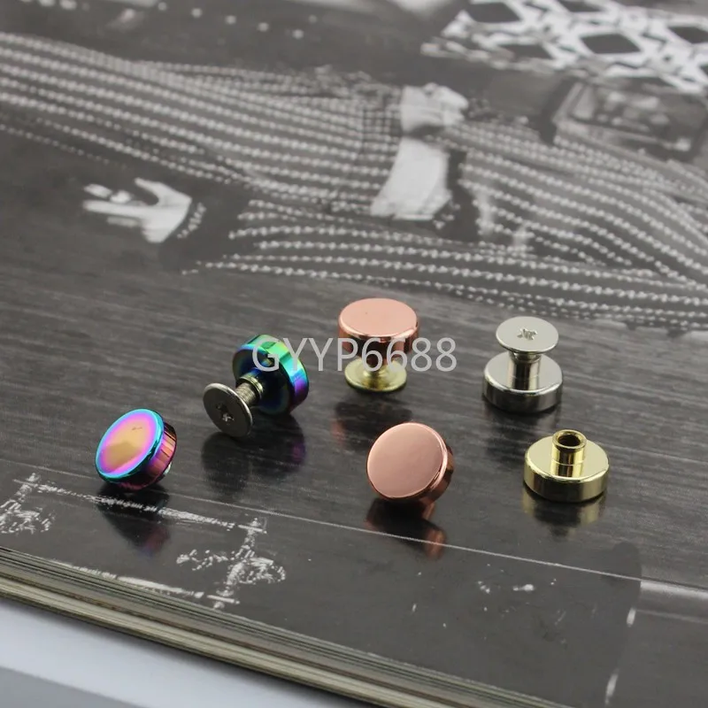 Remaches de tornillo de cobre redondos planos de 10mm, 6 colores, fundición sólida de 1cm, bolsos para manualidades de cuero, zapatos, 10-30-100 Uds.