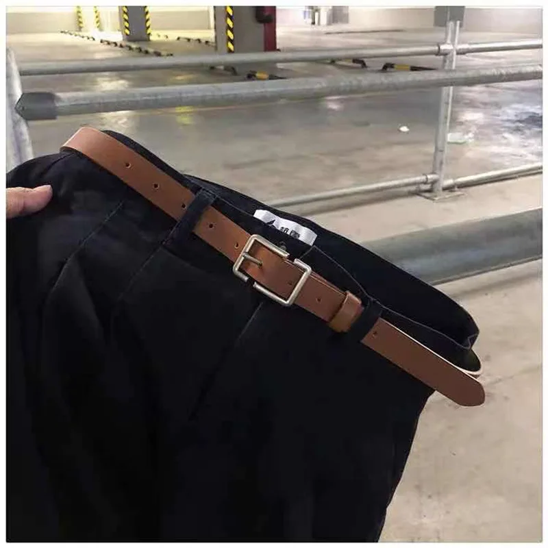 Pasy skórzane dla kobiet modne dżinsy klasyczna Retro prosta klamra prostokątna trzpień żeński nowa sukienka jeansowa miecz goth Luxury punk