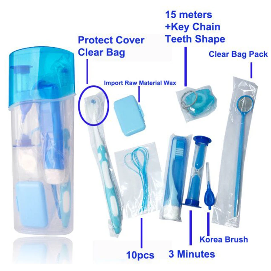 High Quality 1 box 8Pcs/Set Orthodontic Kits Dental Oral Cleaning Suit Dental Floss Dental Toothbrush Kit Orthodontic Bracket