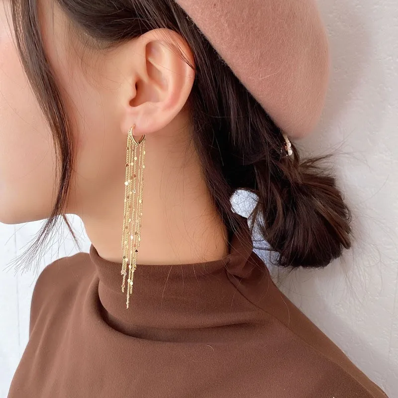 2020 New Arrival Dominated fashion long metal tassel Drop earrings Korean joker sweet lovely heart elegant Women earrings