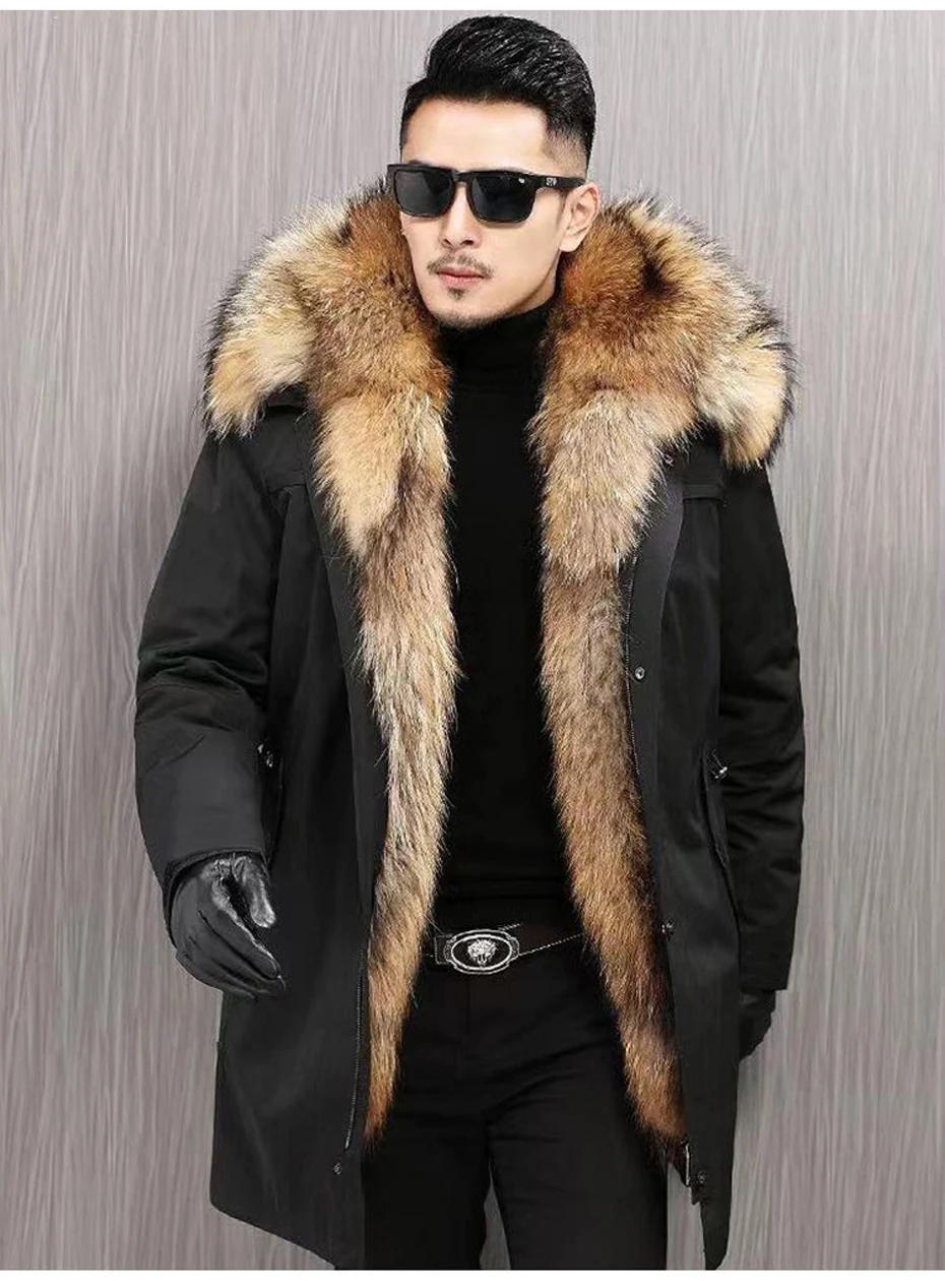 Manteau à capuche en coton épais pour hommes, parka d'hiver, grande fausse fourrure de raton laveur, manteau pour garder au chaud pour l'hiver russe