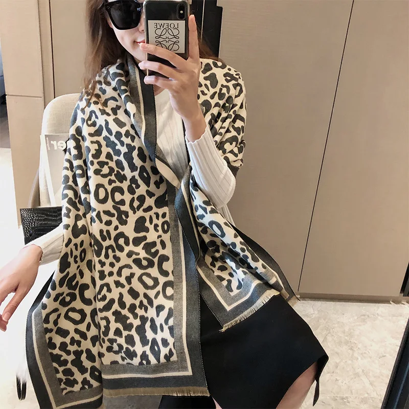 2024 Brand Women Leopard Cashmere Scarf Winter Pashmina Warm Shawls And Wraps Lady Print Thick Blanket Neck Scarves Bufanda