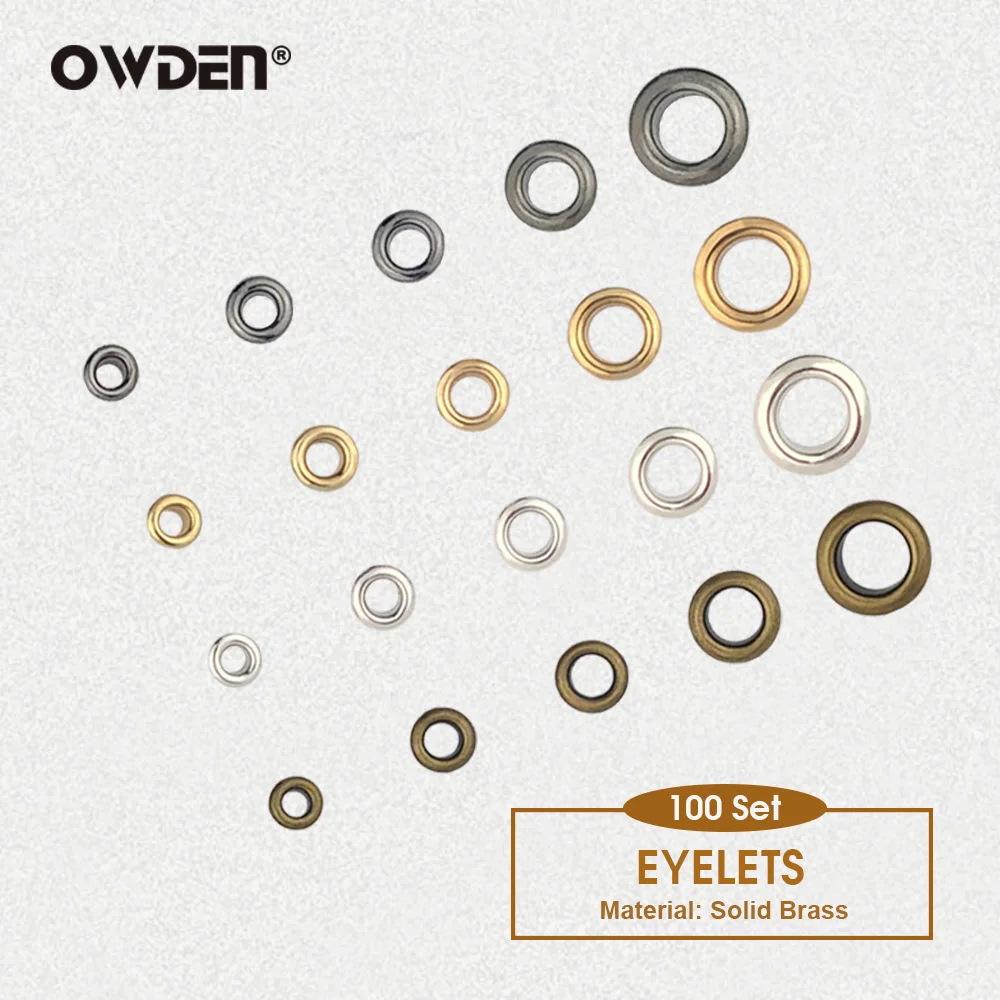 OWDEN 100 Set Brass Eyelet with Washer Leather Craft Repair Grommet Round Eye Rings For Shoes Bag Clothing Leather Belt