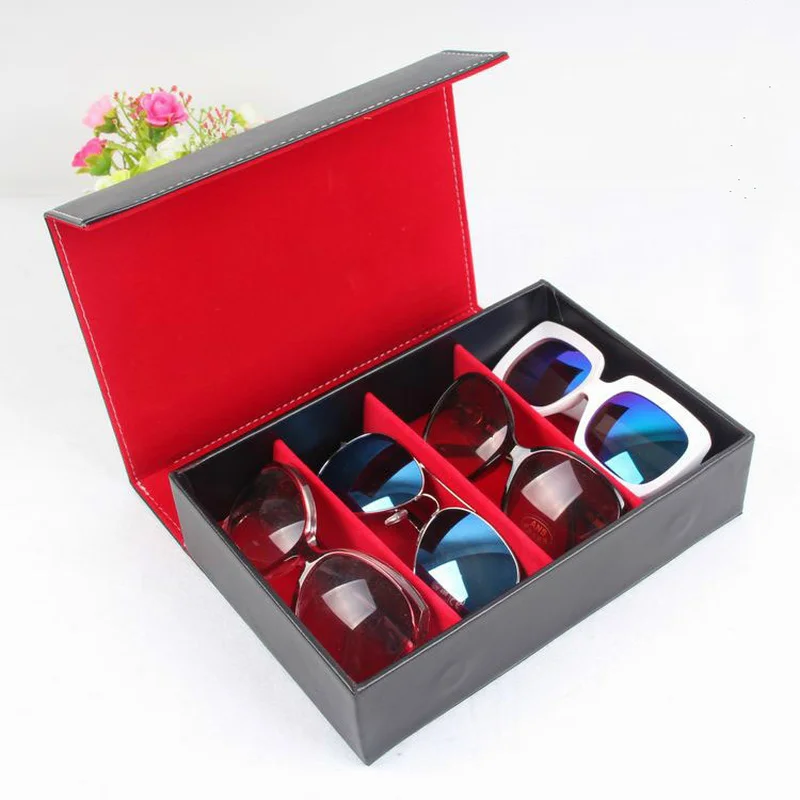 4 Grid Glasses Organizer Portable Sunglasses Storage Accessories Quality PU Leather Jewelry Watches Valuables Display Storage