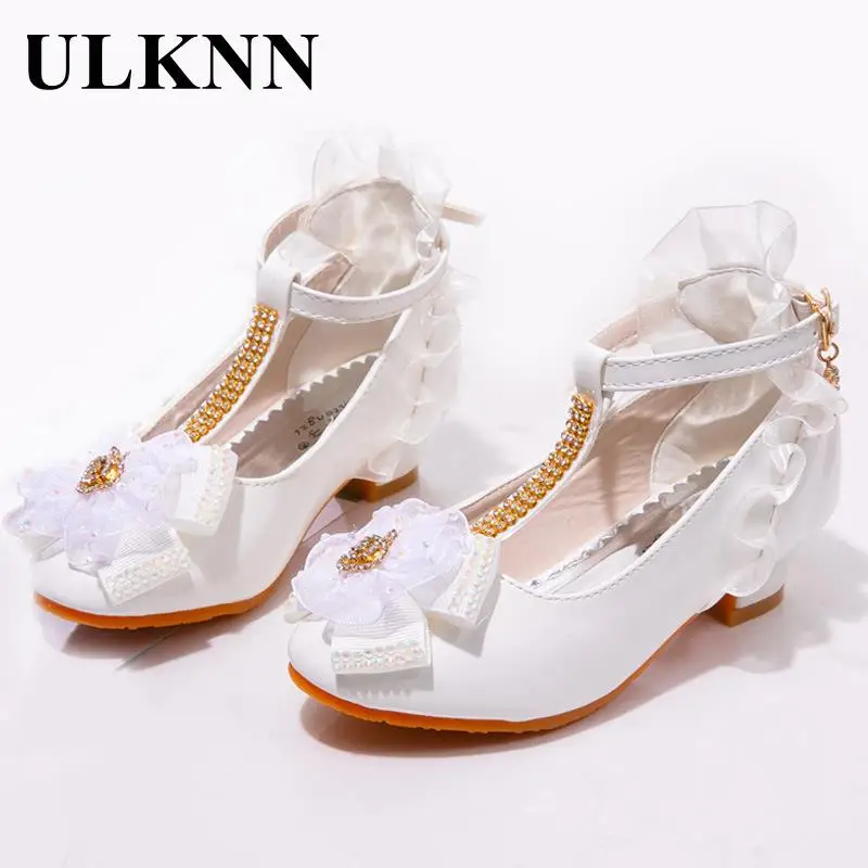 

ULKNN Children's High-heeled Shoes Girl's Lace Single Glass Shoe Kid's Princess Girl Students New Fashion Dress Shoes