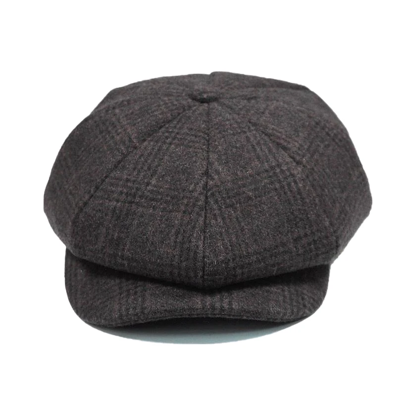 Men Herringbone Gray Octagon Cap British Style Gatsby Flat Cap Winter Wool Cap Men Women Retro Berets For Men Baker Boy Hat NM23