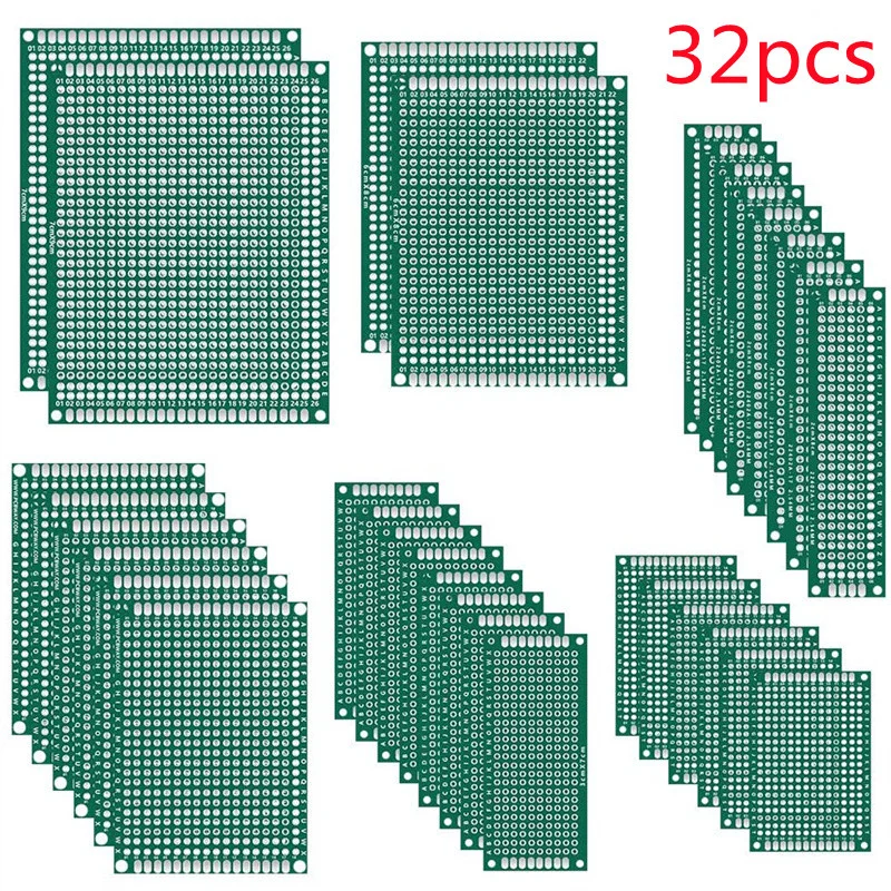 

32pcs Double Sided PCB Board Prototype Kit 6 Sizes Universal Printed Circuit Protoboard For DIY Soldering Project for Arduino