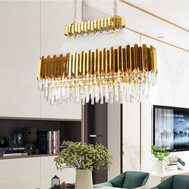 

New luxury crystal chandelier modern restaurant chandelier gold living room spiral staircase villa LED lights