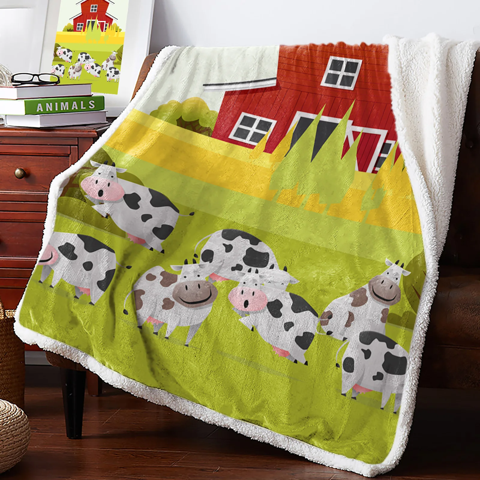 

Farm Barn Cows Fleece Blanket Warm Cashmere Blanket Office Sofa Supplies Blankets for Beds