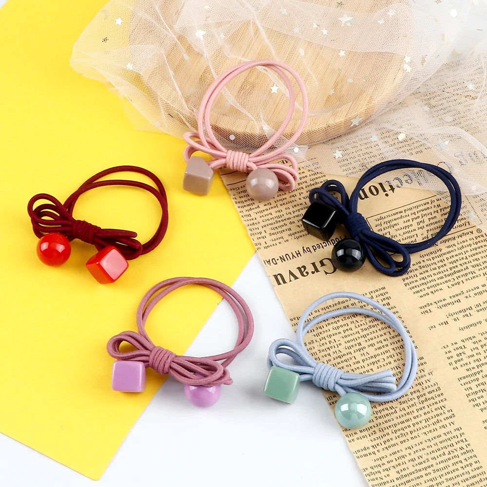 Women Girls Candy Colored Hair Accessories Asymmetry Acrylic Plastic Ball Elastic Hair Bands Hair Rope Hair Tie Ponytail Holders