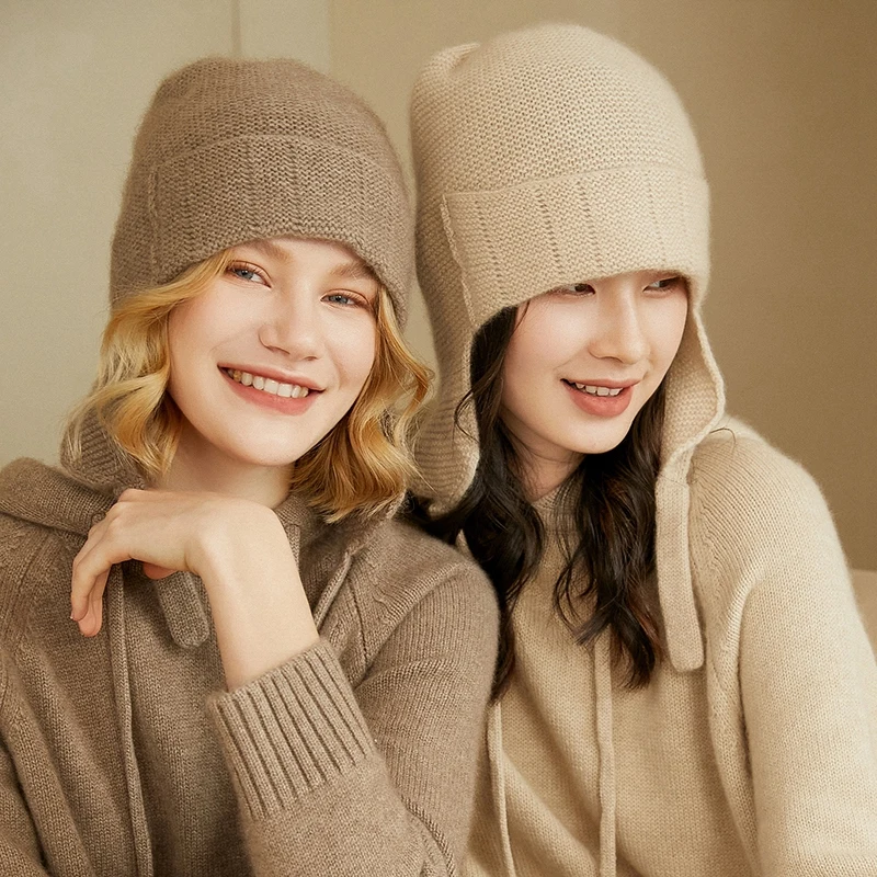 New Arrival Autumn Winter Women Hats 100% Goat Cashmere Knitted Headgears Soft Thick Warm Fashion Girl Hat 6Colors High Quanlity