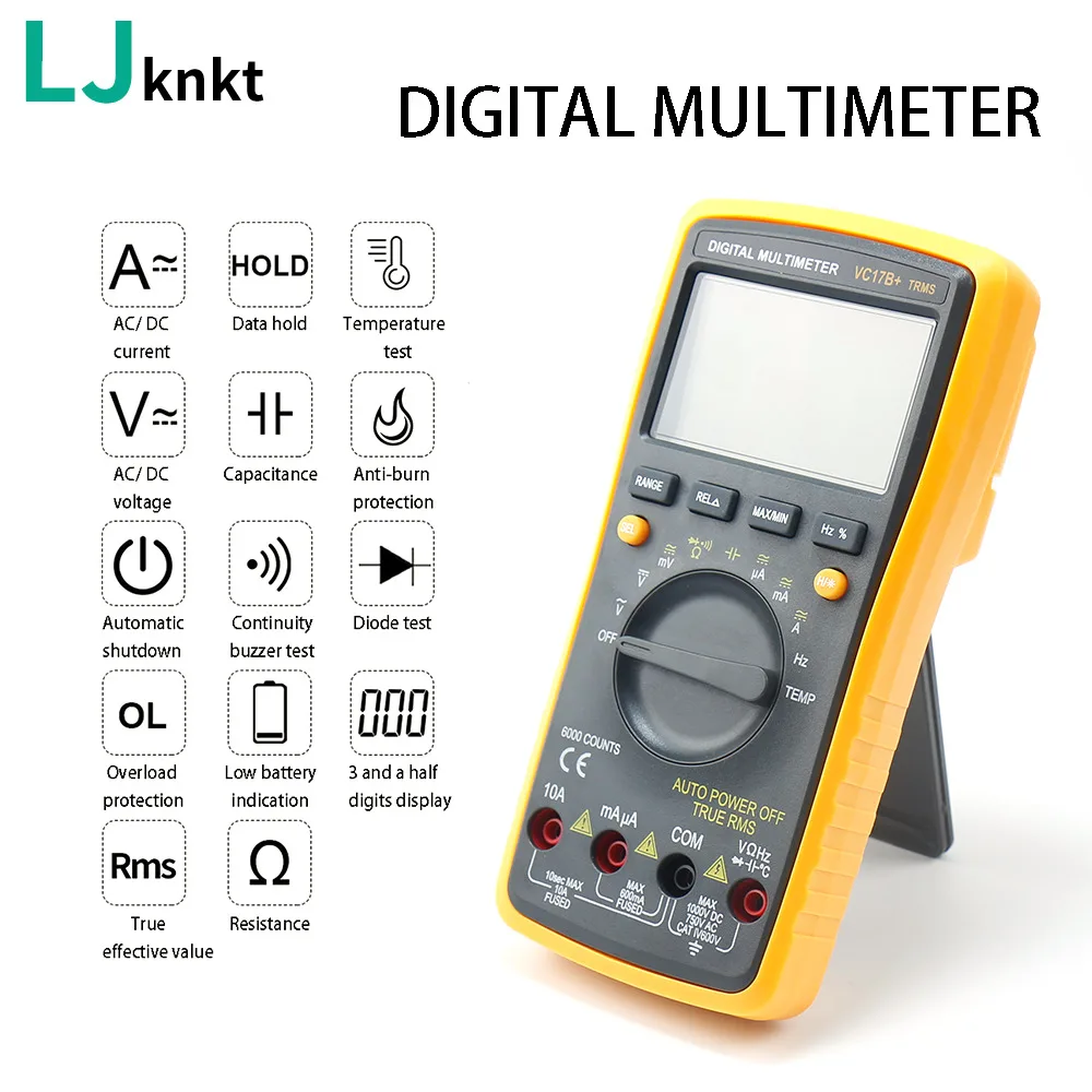 Professional Digital Multimeter Electrical AC DC Voltage Current Resistance Capacitance Diode Tester Auto Range Temperature Test