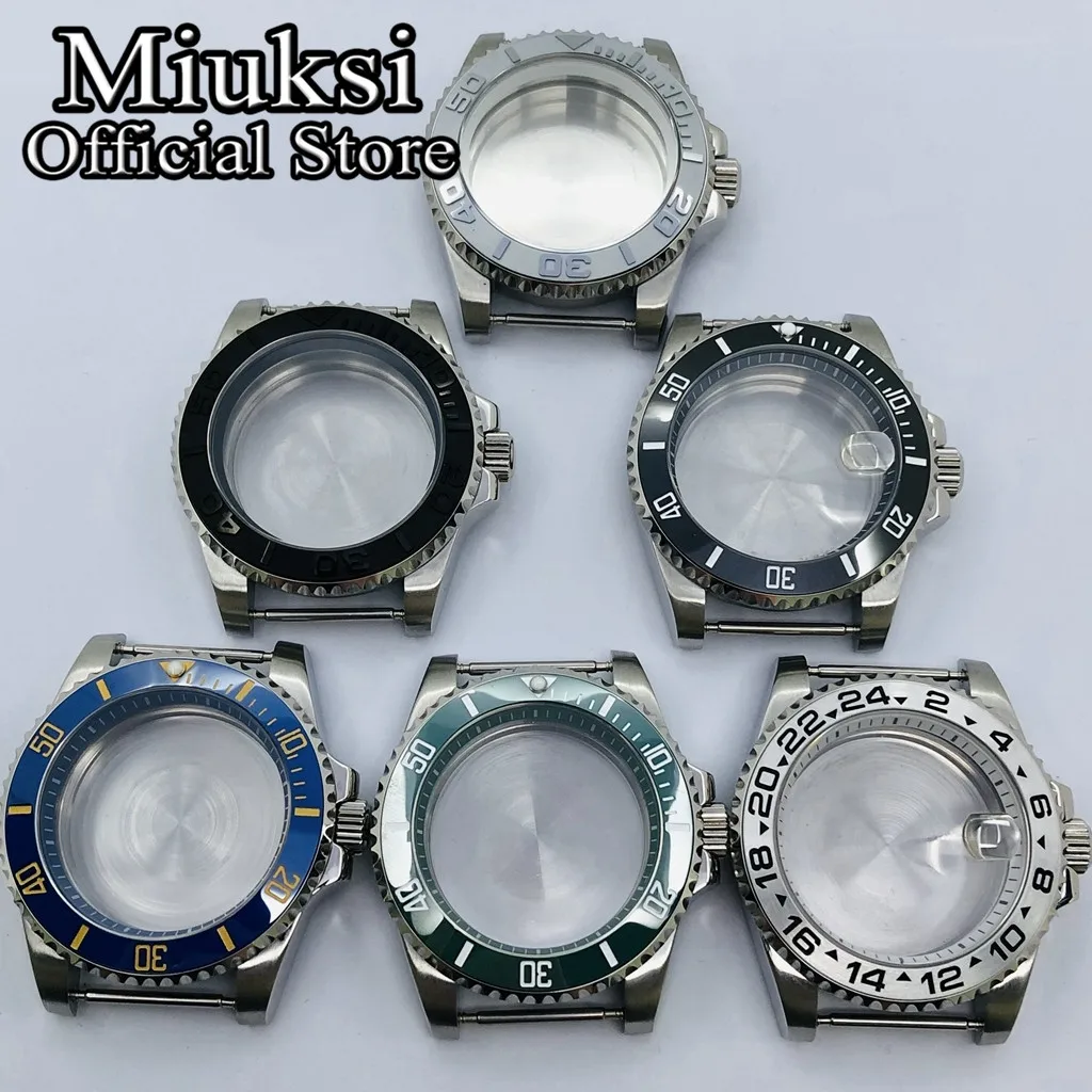 Miuksi 40mm silver rose gold black new watch case ceramic bezel sapphire glass chapter ring fit NH35 NH36 ETA2824 movement