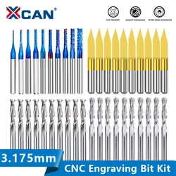 XCAN 1/8'' Shank Milling Cutter CNC Engraving Bit Kit CNC Router Bit Carbide End Mill Woodworking Milling Tools