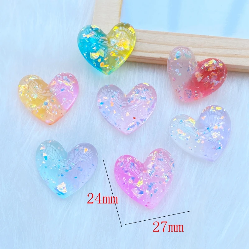 10Pcs New Cute Resin Mini Shining Heart Flat back Cabochons Scrapbooking DIY Jewelry Craft Decoration Accessories Q42