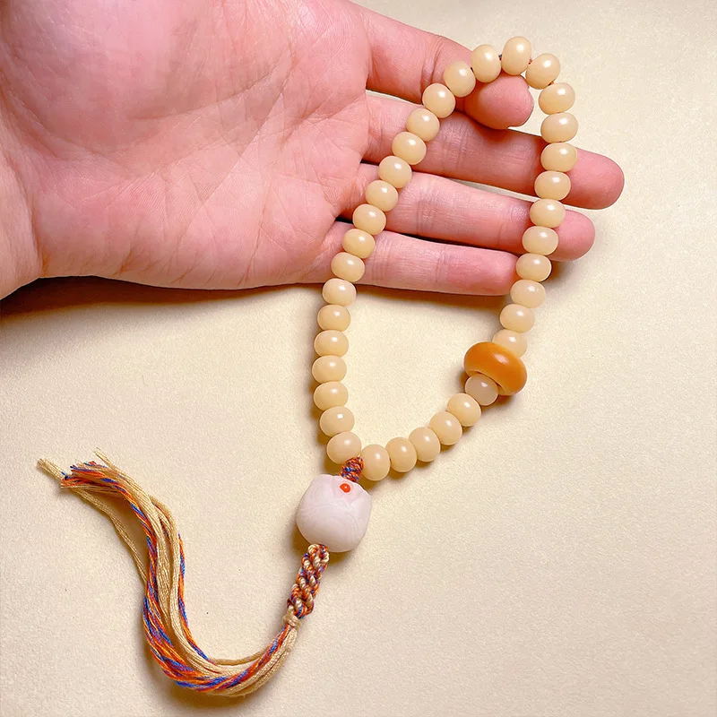 Natural Yellow Bodhi Root 36 Beads Tassel Rosary Mala Handmade Buddhism Misbaha Prayer Rosary for Women Men Meditation Jewelry