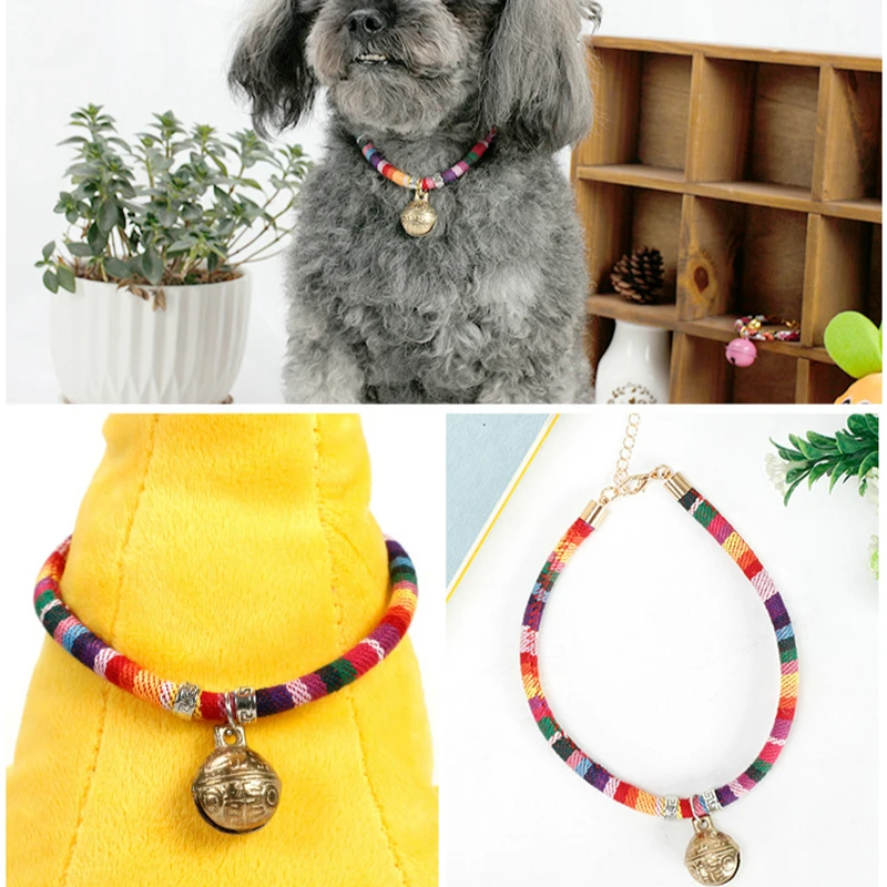 Adjustable Pets Collar Cat Collars & Leads Cats Products for Pet Vintage Dog Collar Lead with Bell Buckle Accessories