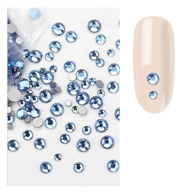 SS3-SS34 Flatback Light Blue Crystal  Glass Nail Art Rhinestone Nail Strass Mix Size Non Hot Fix Rhinestone Glue