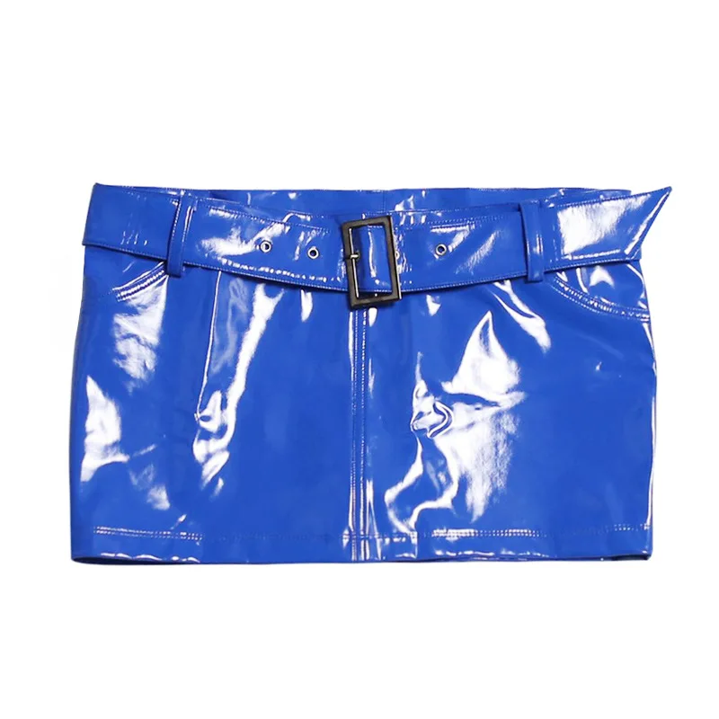 Custom Size Wet Look PVC Micro Mini Skirts Shiny PU Leather Sash Pencil Skirt Tights Package Hip Faldas Sexy Clubwear Jupe Saias