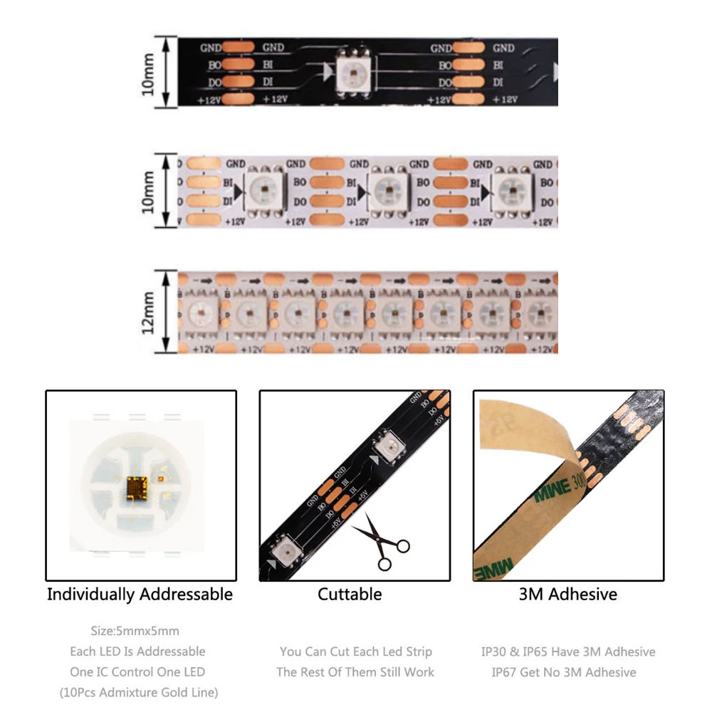 WS2815 WS2812B WS2813 striscia LED aggiornata RGB luci LED indirizzabili individualmente doppio segnale 30/60/100/144 LED/m DC12V