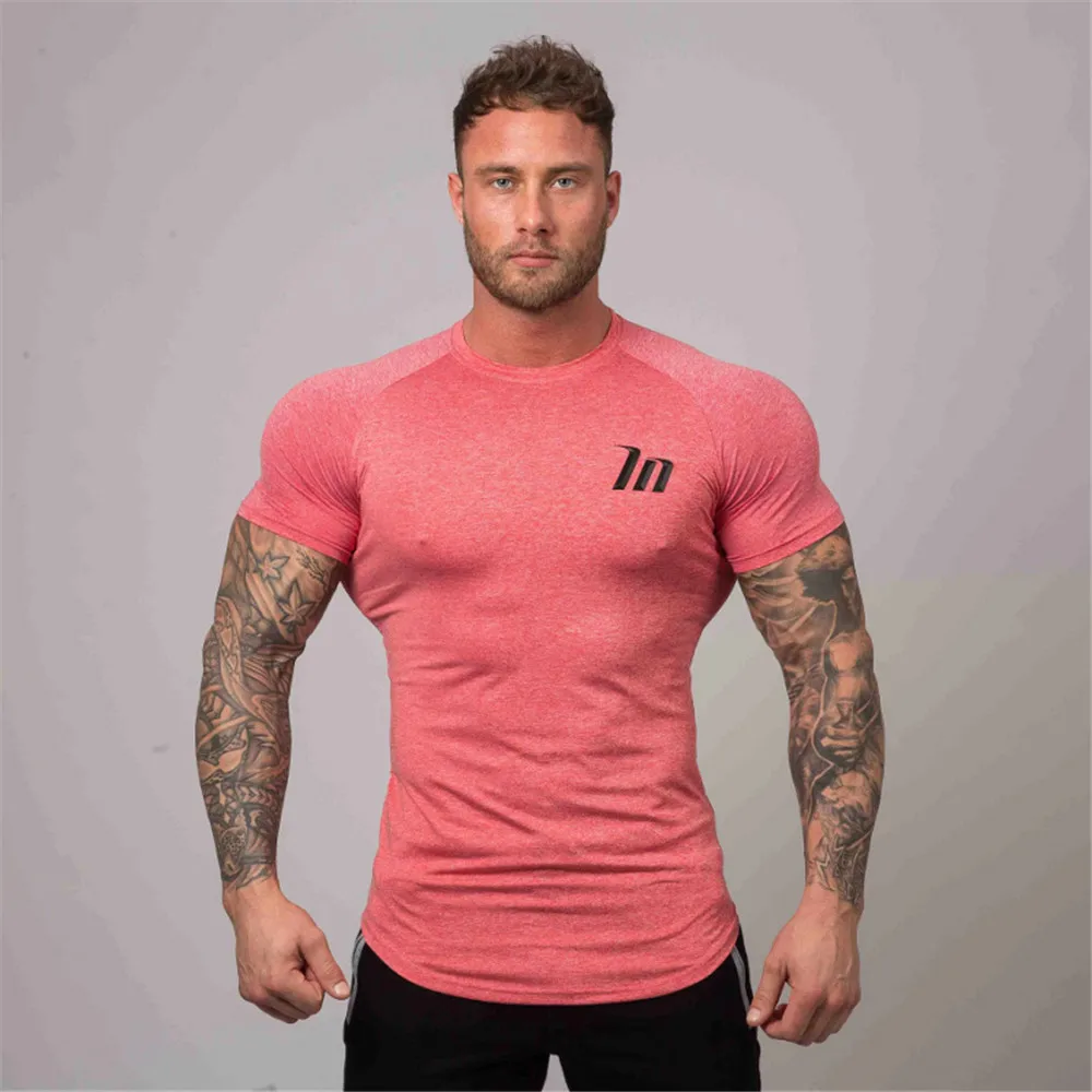 Compression Superelastic Skinny T-shirt Men Gym Fitness Quick Dry Shirt Male Summer Tee Tops Running Sports Training Clothing