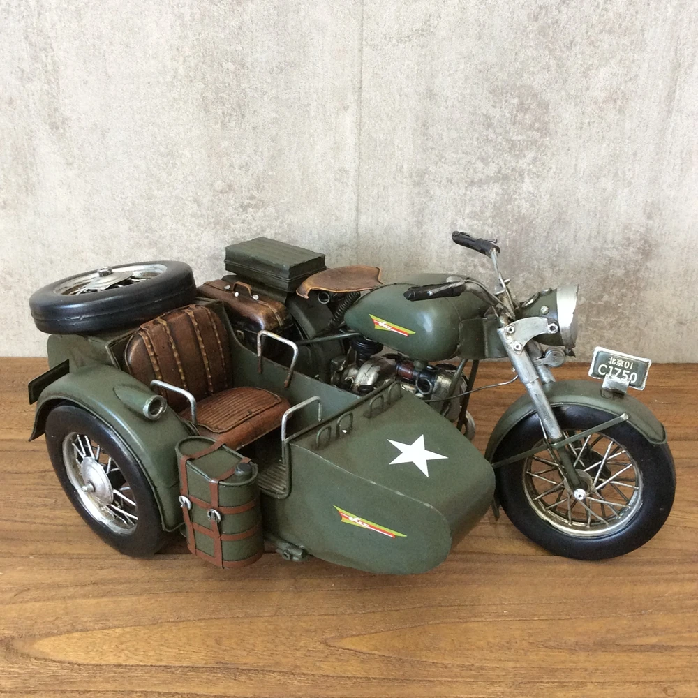 Model-Motorcycle-Tricycle Army Car Vintage Ironwork Tin Retro Crafts Handmade Handicraft Decorations China Modelcar Gifts