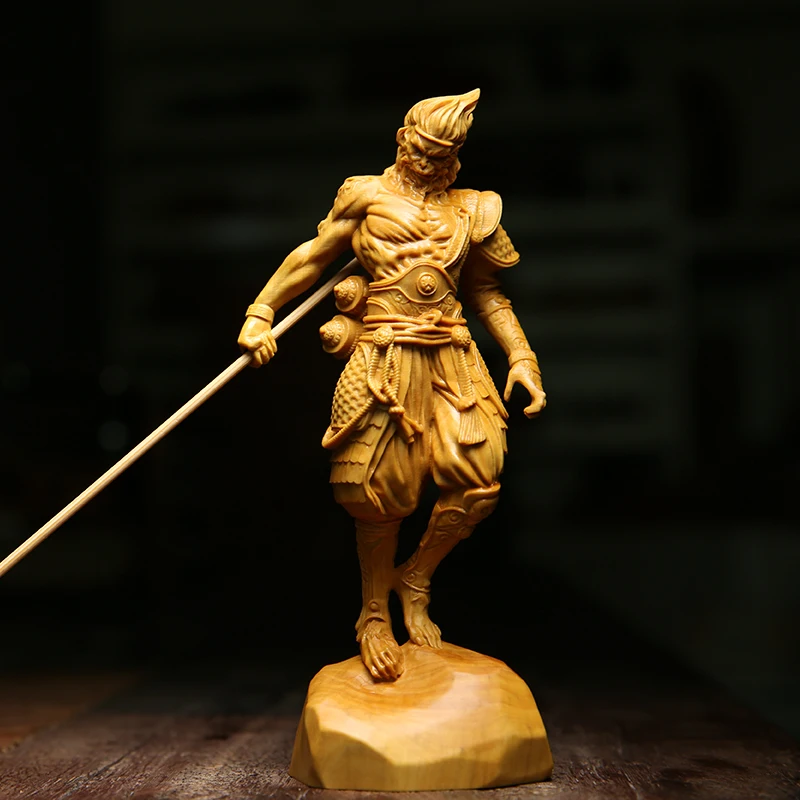 Ręcznie rzeźbiona drewniana figurka Black Myth Sun Wukong, elegancki wystrój domu i rzeźba prezentowa