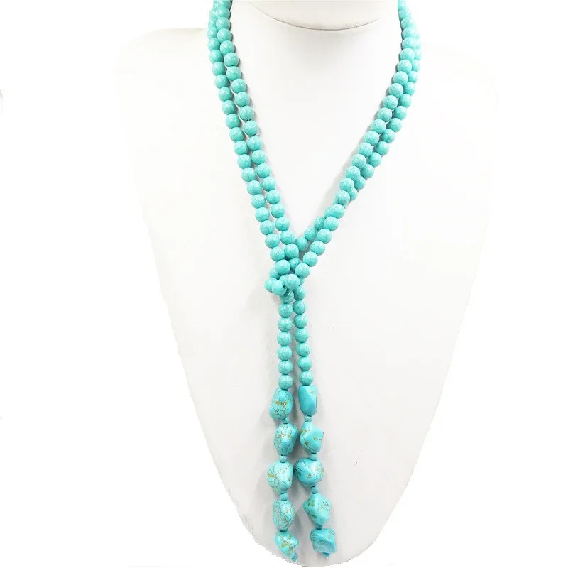 Bohemian Beads Turquoise Natural Semi-precious Stone Necklace Women Fashion Necklace Collar Bead Party Jewelry New Jewelry