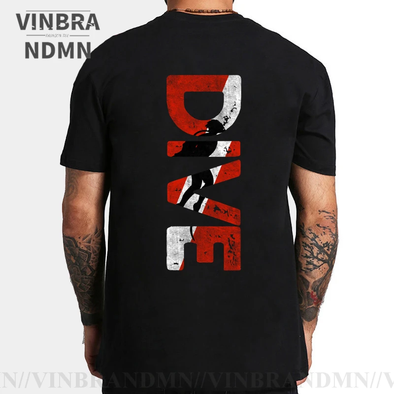 Vinbrandmn New Design Vintage Distressed Scuba Diver T shirt men Retro Scuba diving T-shirt Scuba Dive Flag Back Print Tee shirt