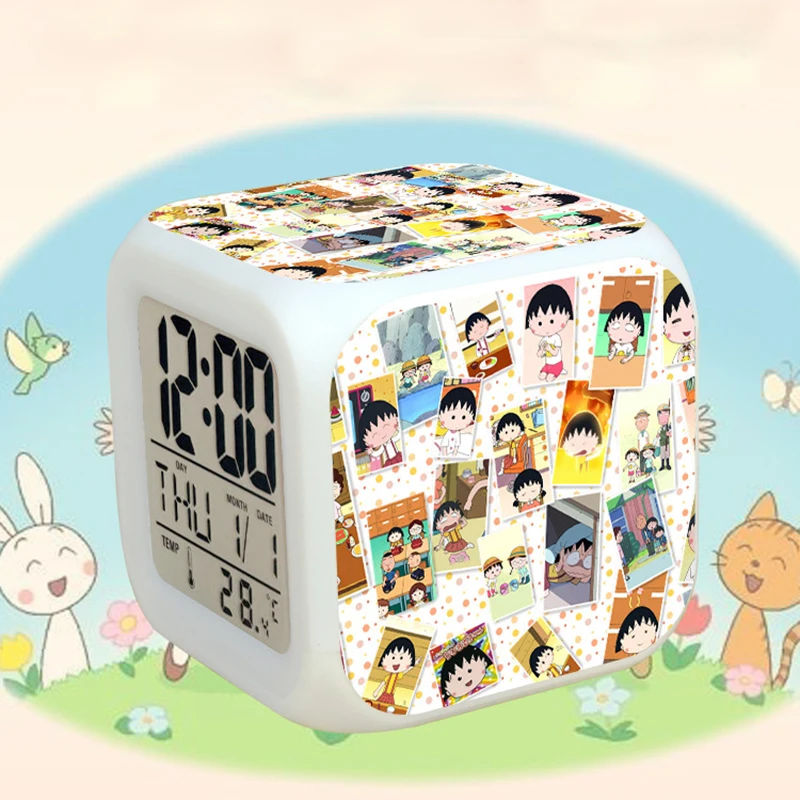 Chi-bi Maruko Toys LED Touch Multi-function Cartoon Alarm Clock Seven Color Night Watch Led Clock Fans Kids Children Gift