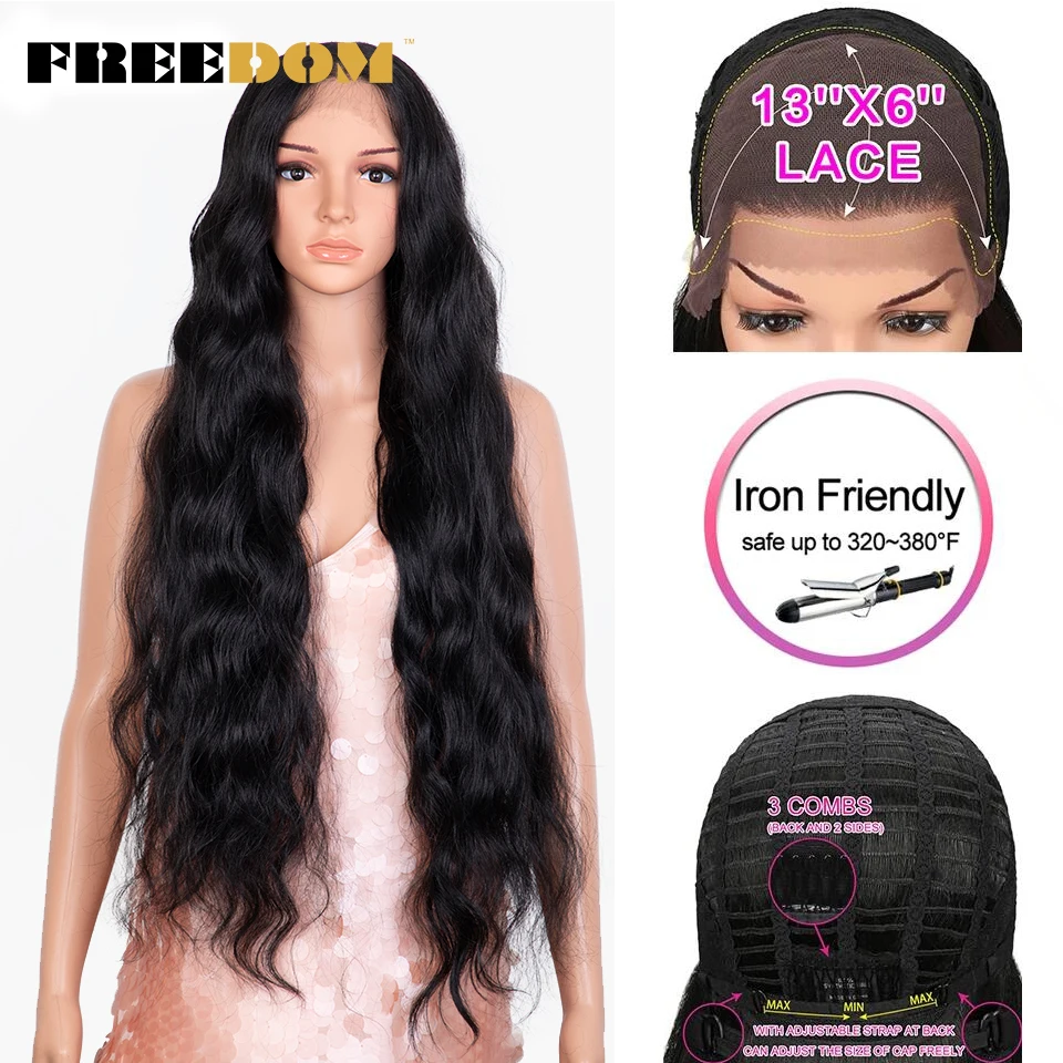 FREEDOM 13x6 Synthetic Lace Front Wigs For Women 36 Inch Long Body Wave Baby Hair Cosplay Wigs Purple Synthetic Lace Wigs