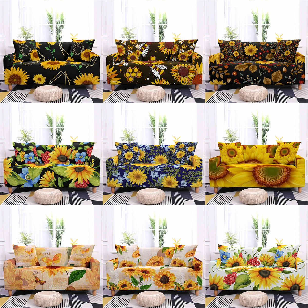 Kawaii Flower Printing 3D Sofa Covers Elastic Sofa Slipcovers Stretch Couch Cover Sofa Protector Cover 1/2/3/4 Seaters Textiles
