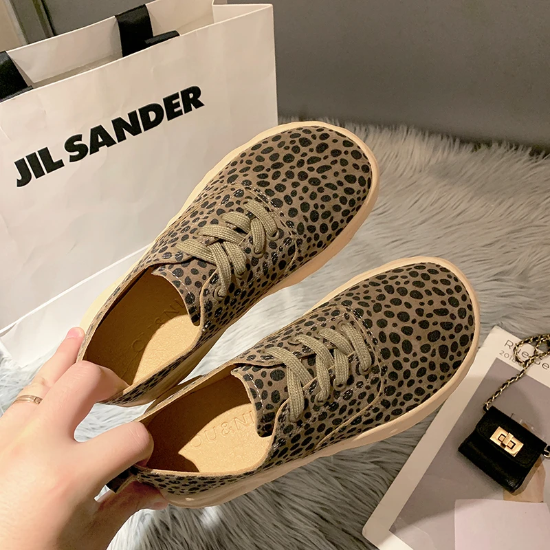 Women\'s Shoes Autumn New Fashion Leopard Print Lace-up Lightweight Non-slip Sneakers Comfortable Soft Sole Casual Shoes Women