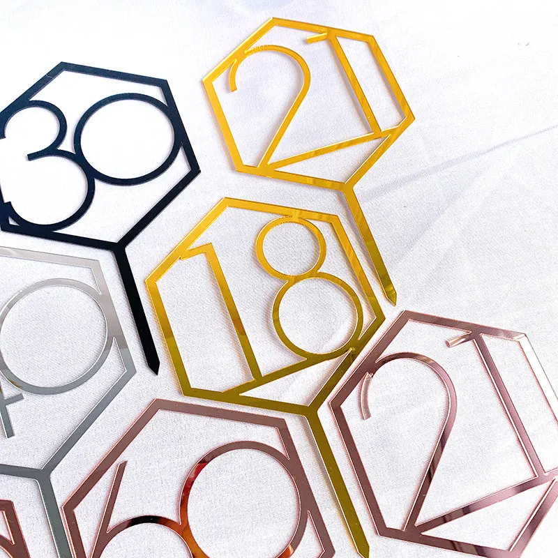 Neue 10/18/20 Zahl Alles Gute zum Geburtstag Kuchen Topper Gold Geburtstag Party Acryl Cupcake Topper Hochzeitstag Dessert Dekoration – Detail 13
