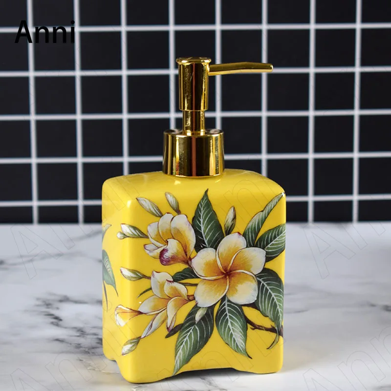 Chinese Painted Ceramic Foam Soap Dispenser Creativity Flower Illustration Shampoo Bottle Home Bathroom Decoration Accessories