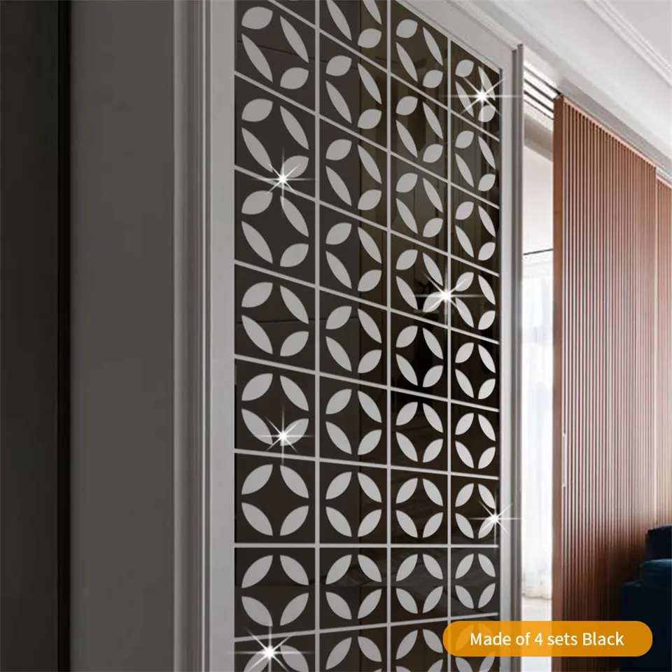 12Pcs/Set Home Decoration Round Acrylic Mirror Sticker Hollow Design Wallpaper For Living Room Bedroom Decor Mirror-like Decals image 5