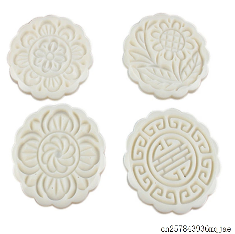 20 Sets 100g Round Shape Cake Molds Hand Pressure Tools with 4 Stamps Fish Bird Flower Design Mooncake Bean Moulds