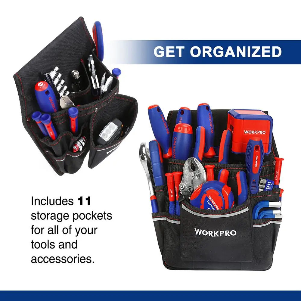 WORKPRO elettricista marsupio portautensili da cintura portautensili portautensili con tasche (attrezzi inclusi)