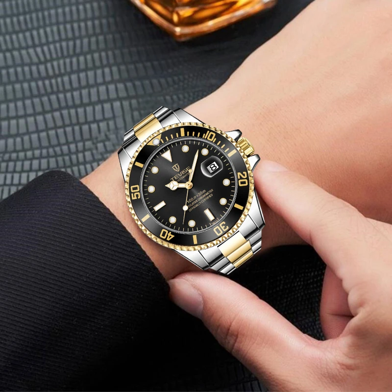 Luxury Brand Automatic Wrist Watches Tevise Stainless Steel Date Calendar Watch Diver Waterproof Military Men\'s Mechanical Watch