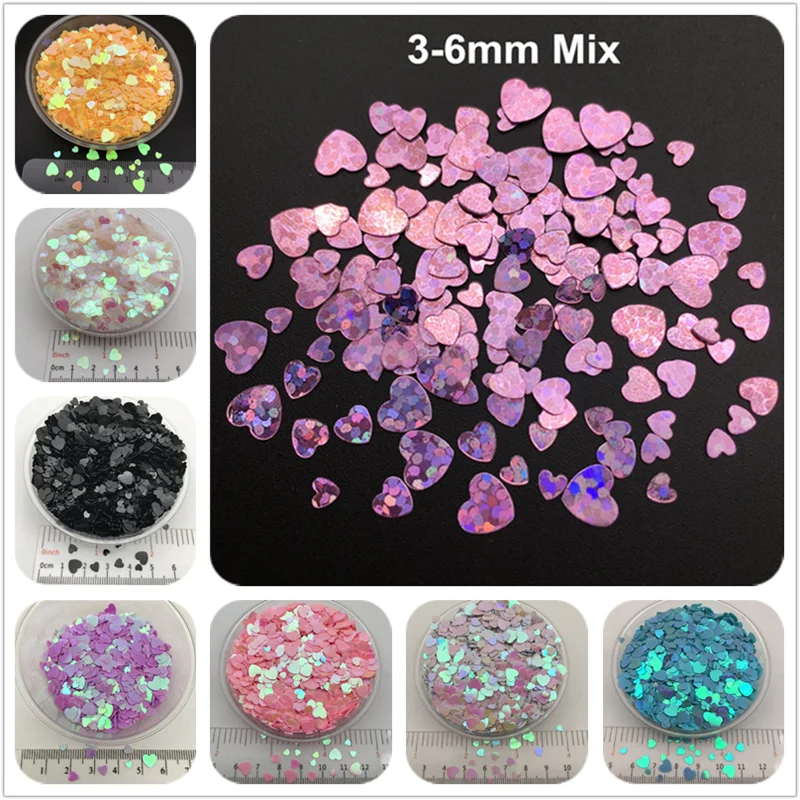 3mm 4mm 6mm Mix Heart PVC loose Sequin Glitter Paillettes for Nail Art Manicure,Wedding Confetti,Ornament/Crafts Accessory