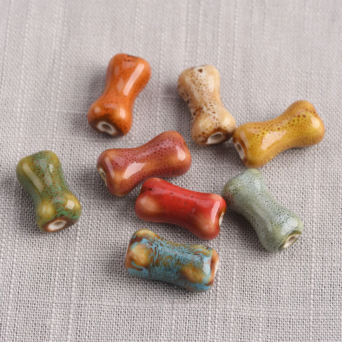 

10pcs Bone Shape 18x10mm Handmade Fancy Glaze Ceramic Porcelain Loose Spacer Beads Lot For Jewelry Making DIY Findings